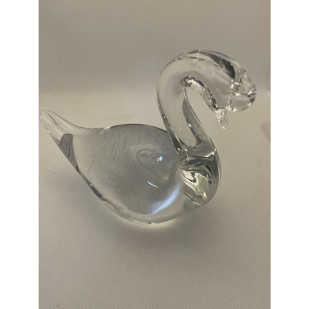 Swan Clear Art Glass Figurine Paperweight Vintage Signed FH Ronneby Sweden